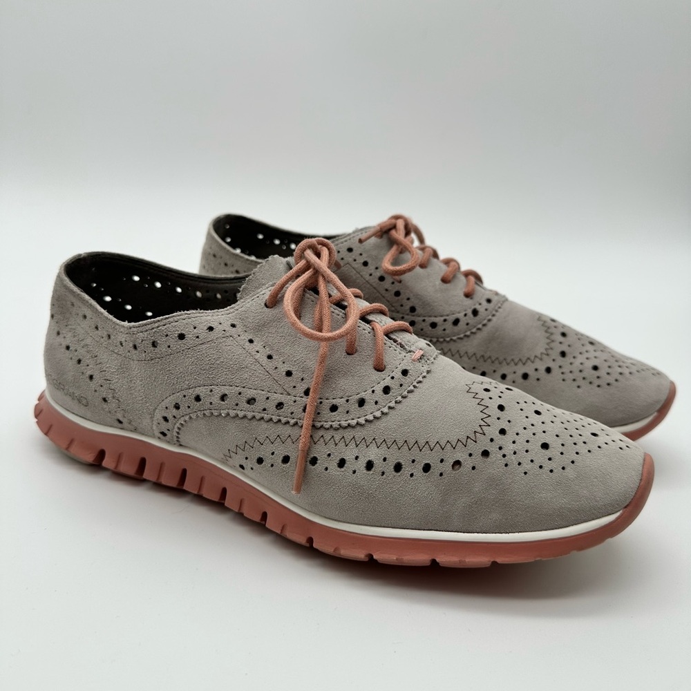 Cole Haan ZeroGrand Gray and Pink Oxford tip Sneakers